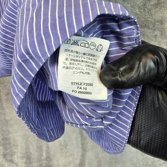 J Crew Shirt Womens 8 Blue White Stripe Off Shoulder Short Sleeve Cotton Summer - Picture 9 of 11